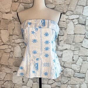 Wild Fable Floral Blue and White Strapless Top